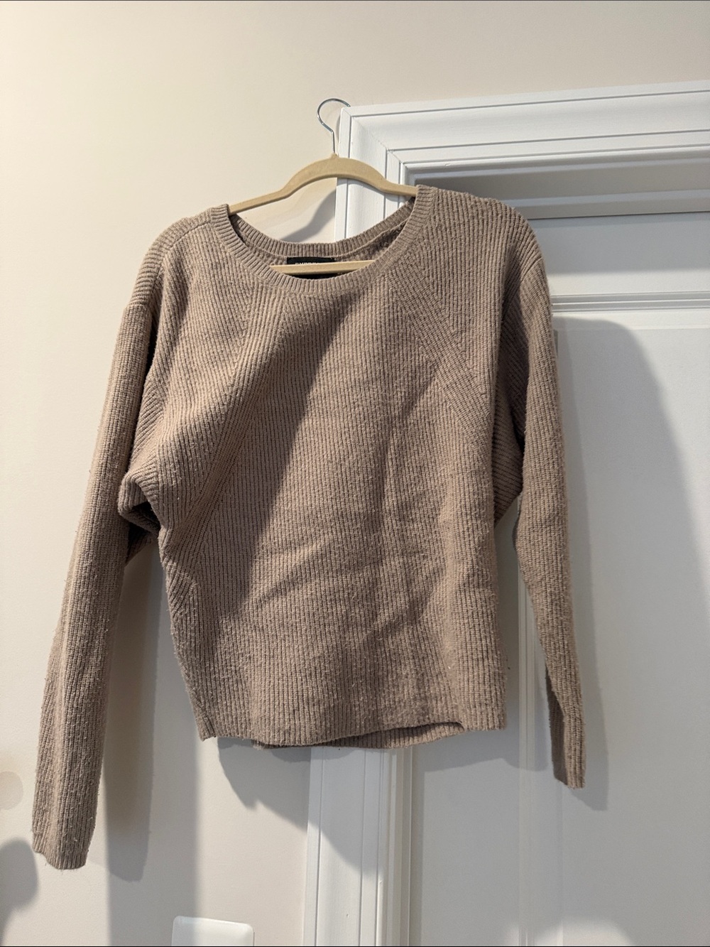 Express Ribbed Crewneck Sweater in Taupe